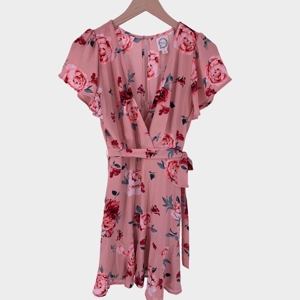 Francesca's Blush Pink Floral Ruffle Wrap Mini Dress S